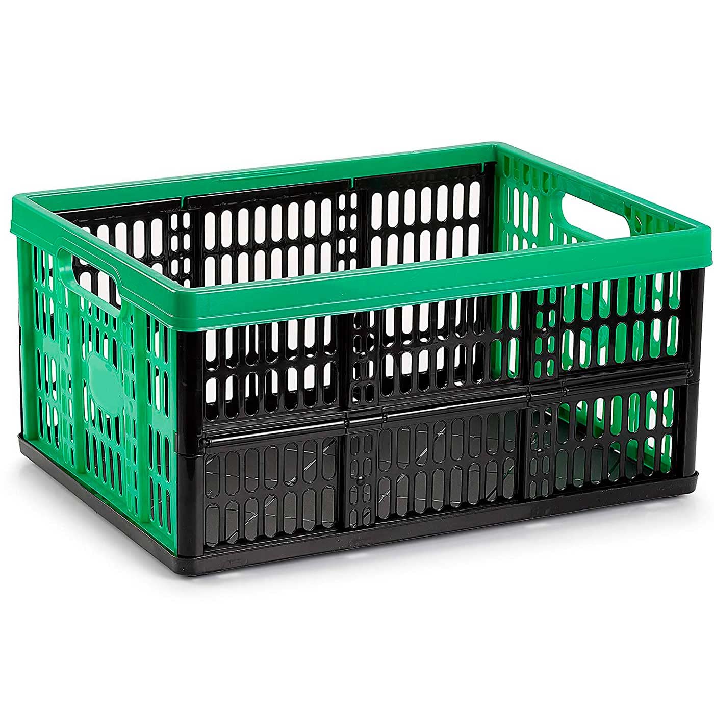 AC - Pack de 4 Cajas Plegables de Plástico 32 Litros - Contenedor Resistente con Asas, Capacidad 18 kg, 48 x 35 x 23 cm, Ideal para Almacenaje y Transporte - Color Verde
