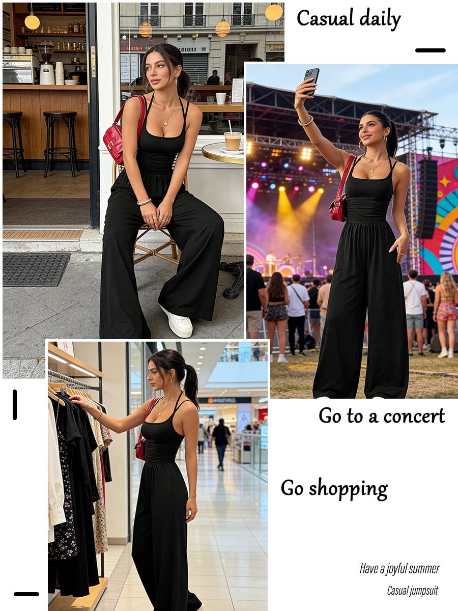 Salopette Donna Estate Tuta Jumpsuit Donna Elegante Senza Manica Vestibilità Ampia Monopezzi Tutine Estiva Donna Senza maniche Tute Spalline sottili Larghe Tutine