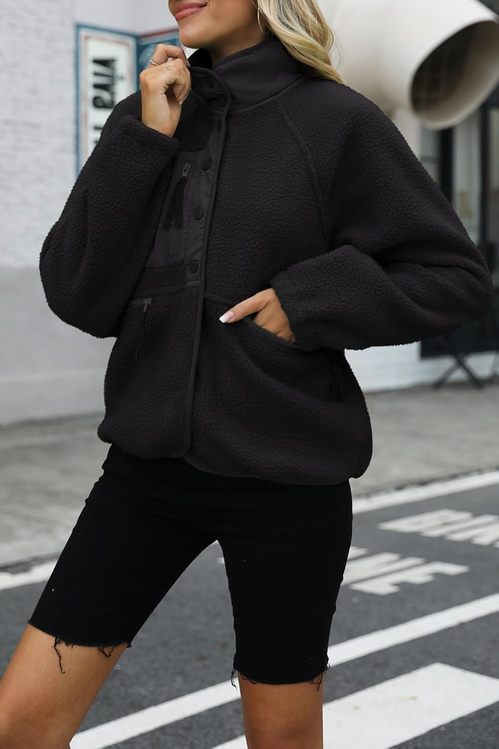 Nirovien Womens Fuzzy Fleece Jacket Button Down Sherpa Coats Casual Winter Warm Outwear with Pockets - Image 2