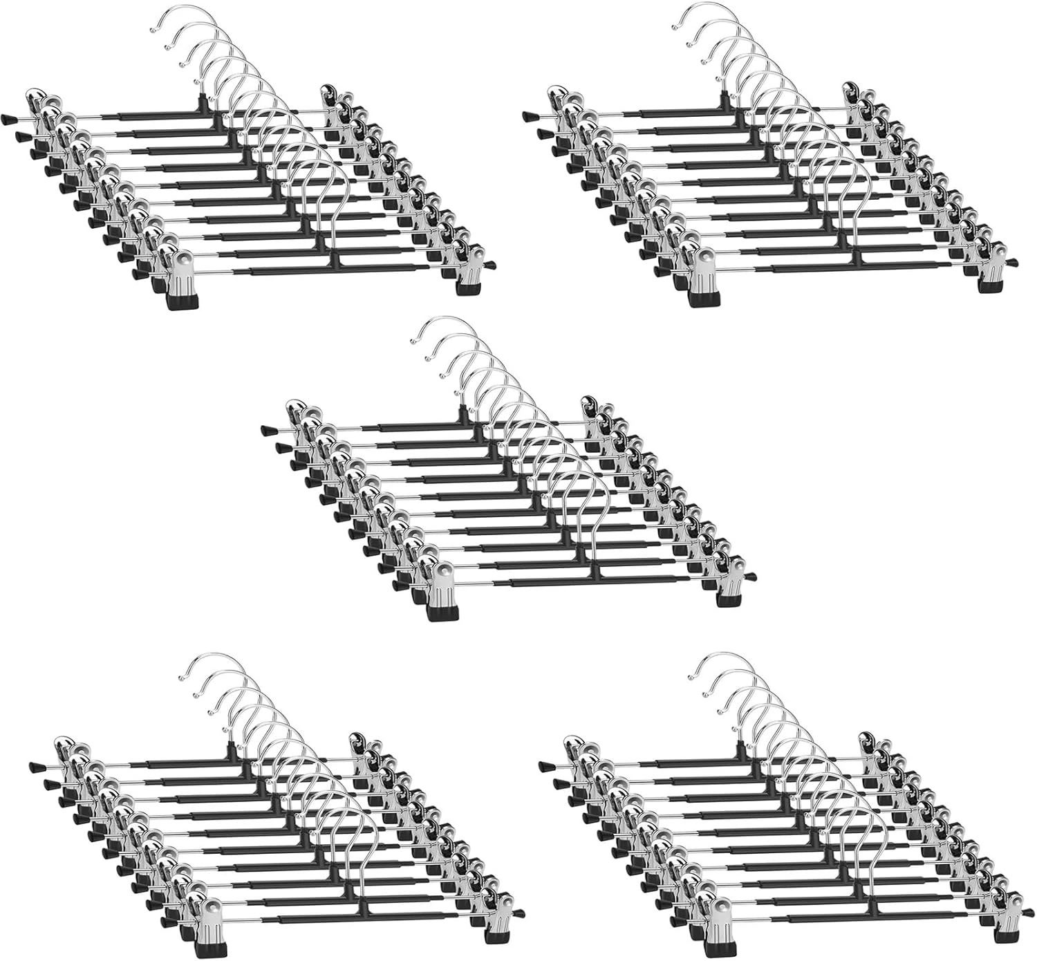 Pants Hangers with Clips - 50 Pack Heavy Duty, Non-Slip Adjustable Space Saving Skirt Hangers for Pants, Jeans, Shorts | Black | 12 Inch
