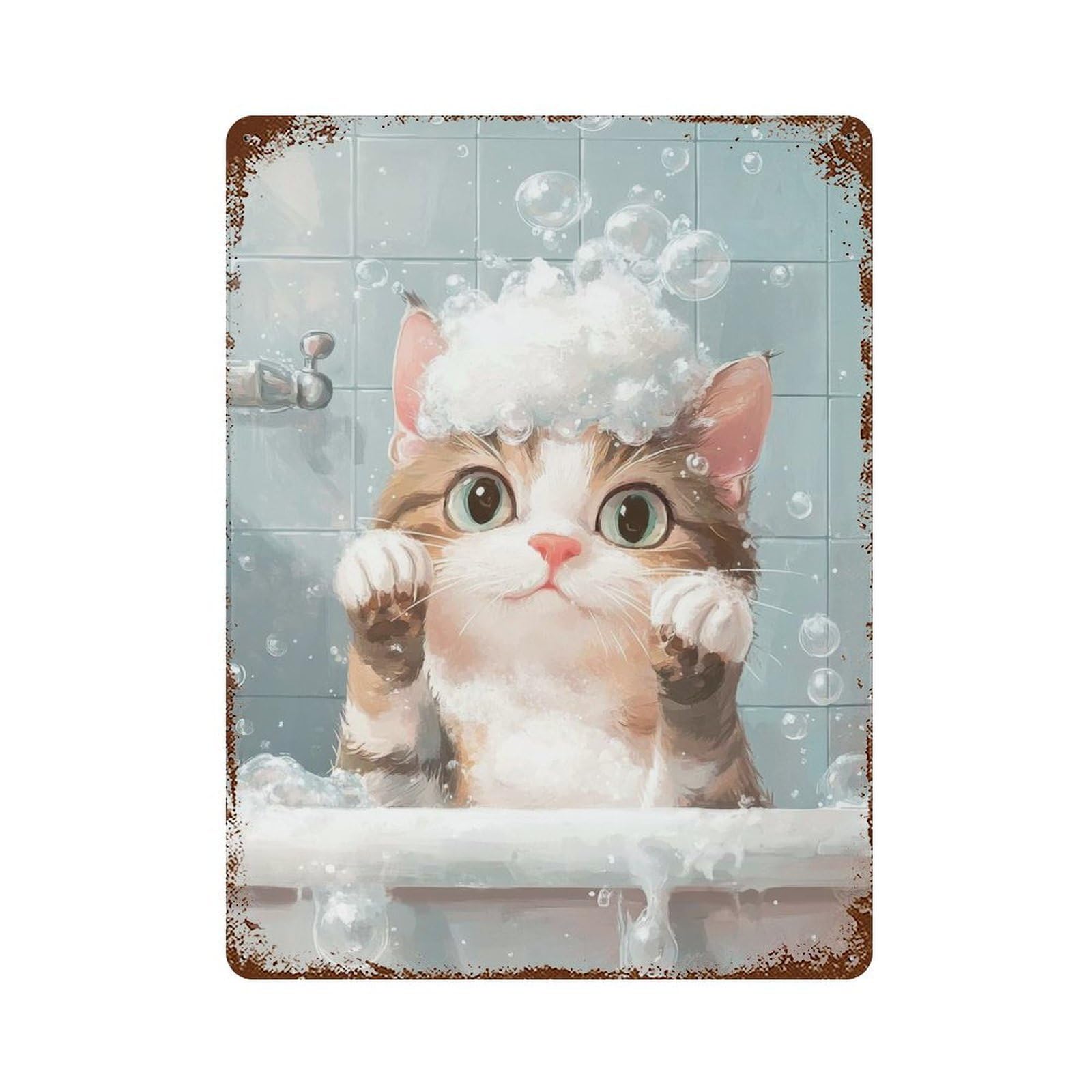 Rusty Metal Tin Sign Cat Bath Time 15.7"x11.8", Classic Wall Plaque for Cafe, Home Bar And Lounge Decor
