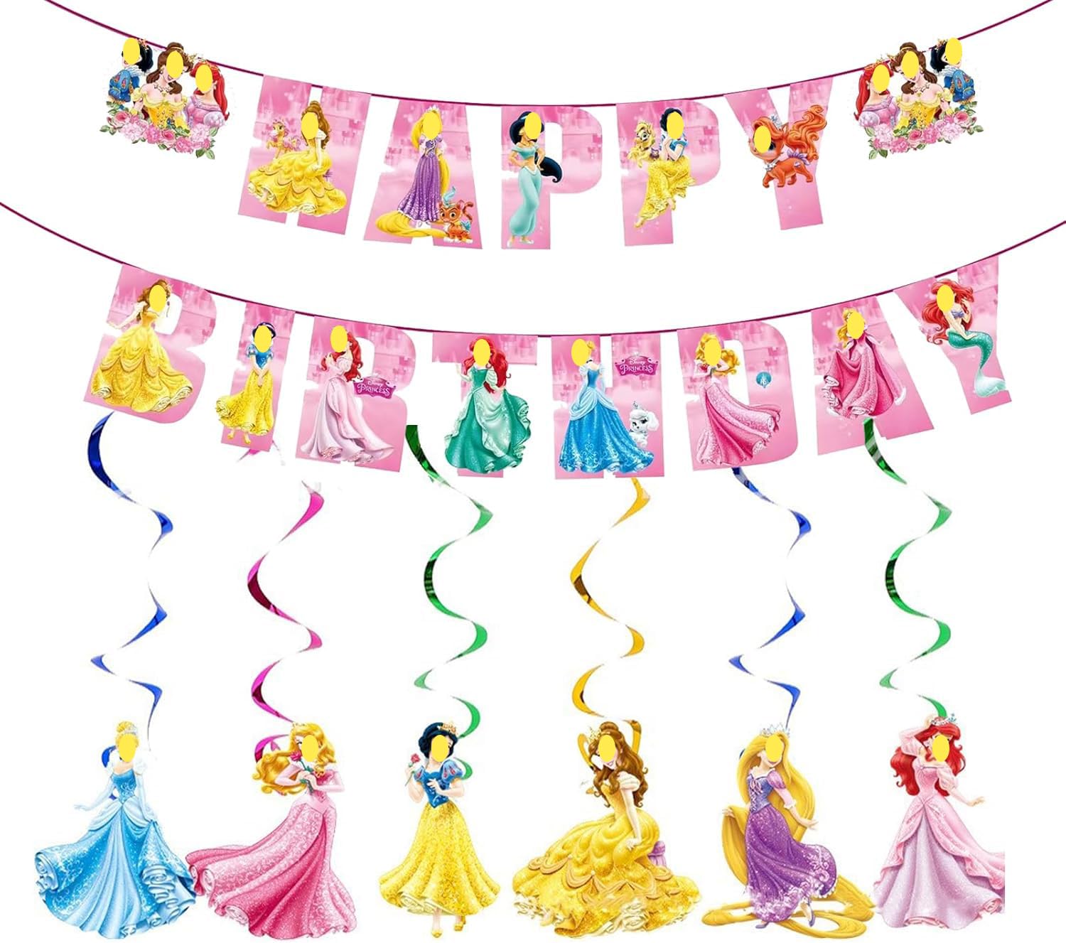 Princess Birthday Party Decoration Banner Garland Hanging Swirl Decorations for Princess Birthday Party Decoration