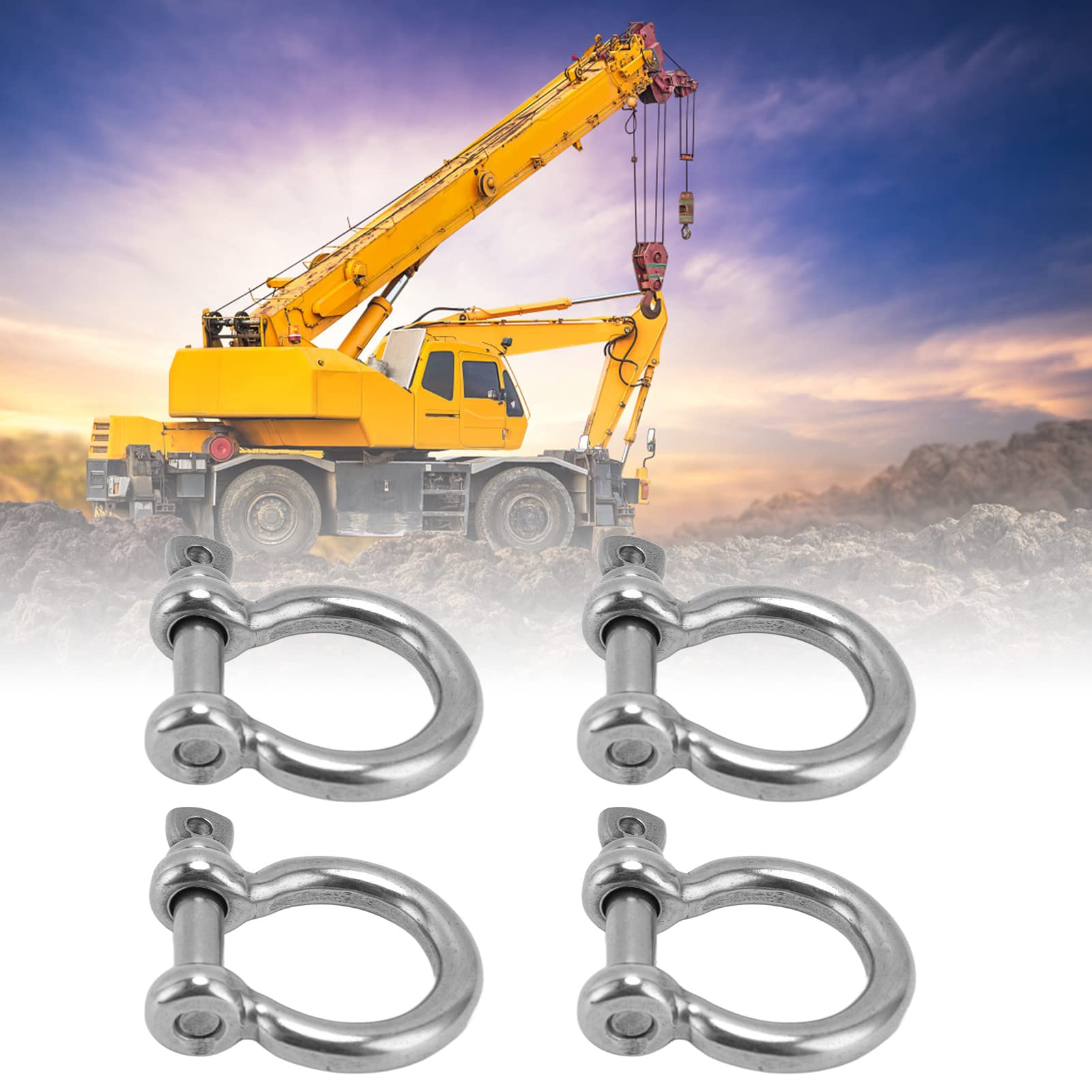 Agatige Stainless Steel Shackle, 4Pcs Screw Pin D Rings Bow Shape Anchor Load Clamp Replacement for Rigging, Traction Steel Wire, Chains Wirerope Lifting (M5)