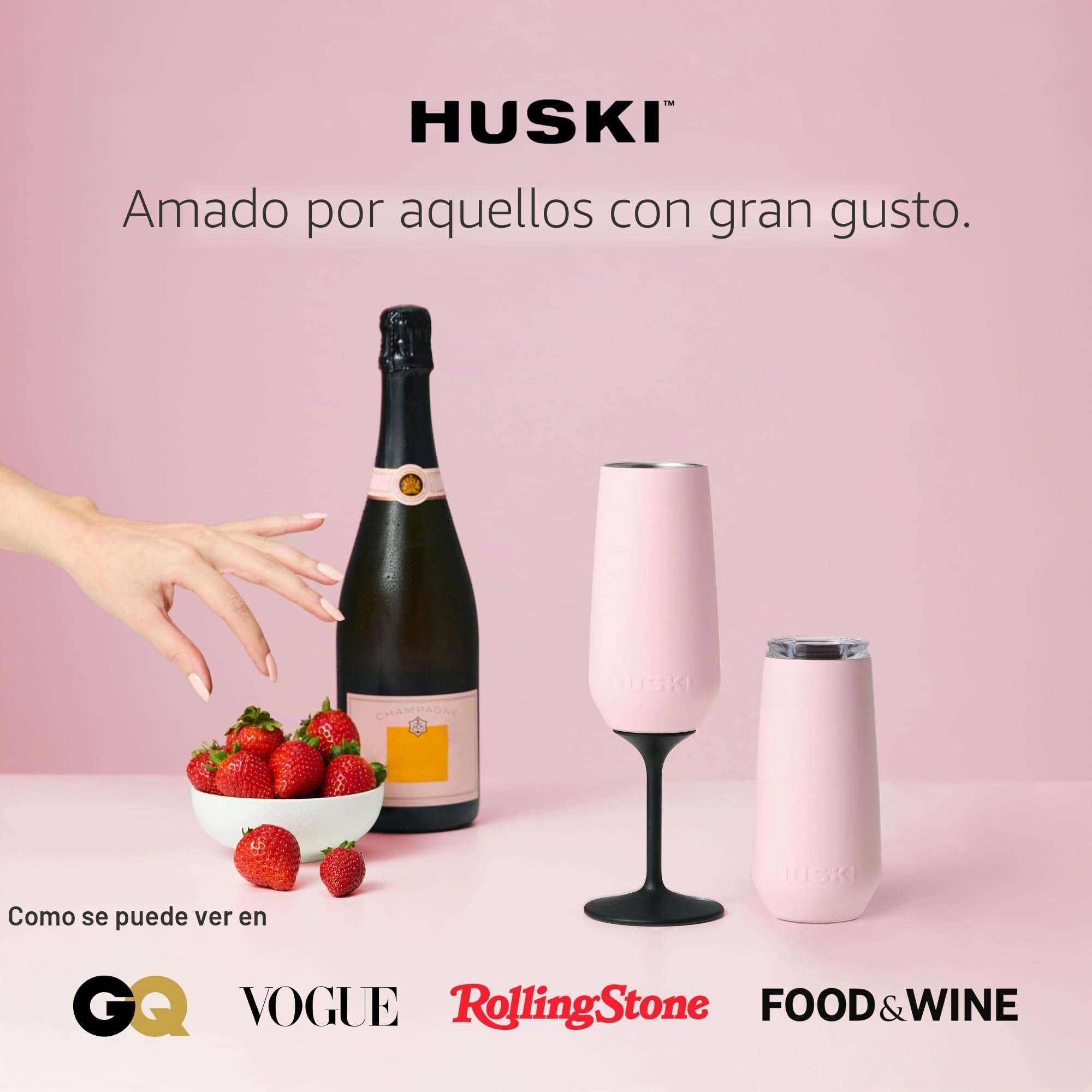 Huski Flauta de champán NUEVO | Copa de champán de acero inoxidable premium con tapa | Vaya con o sin tallo con tallo desmontable | Vaso con triple aislamiento | Capacidad de 240ml (Champán)