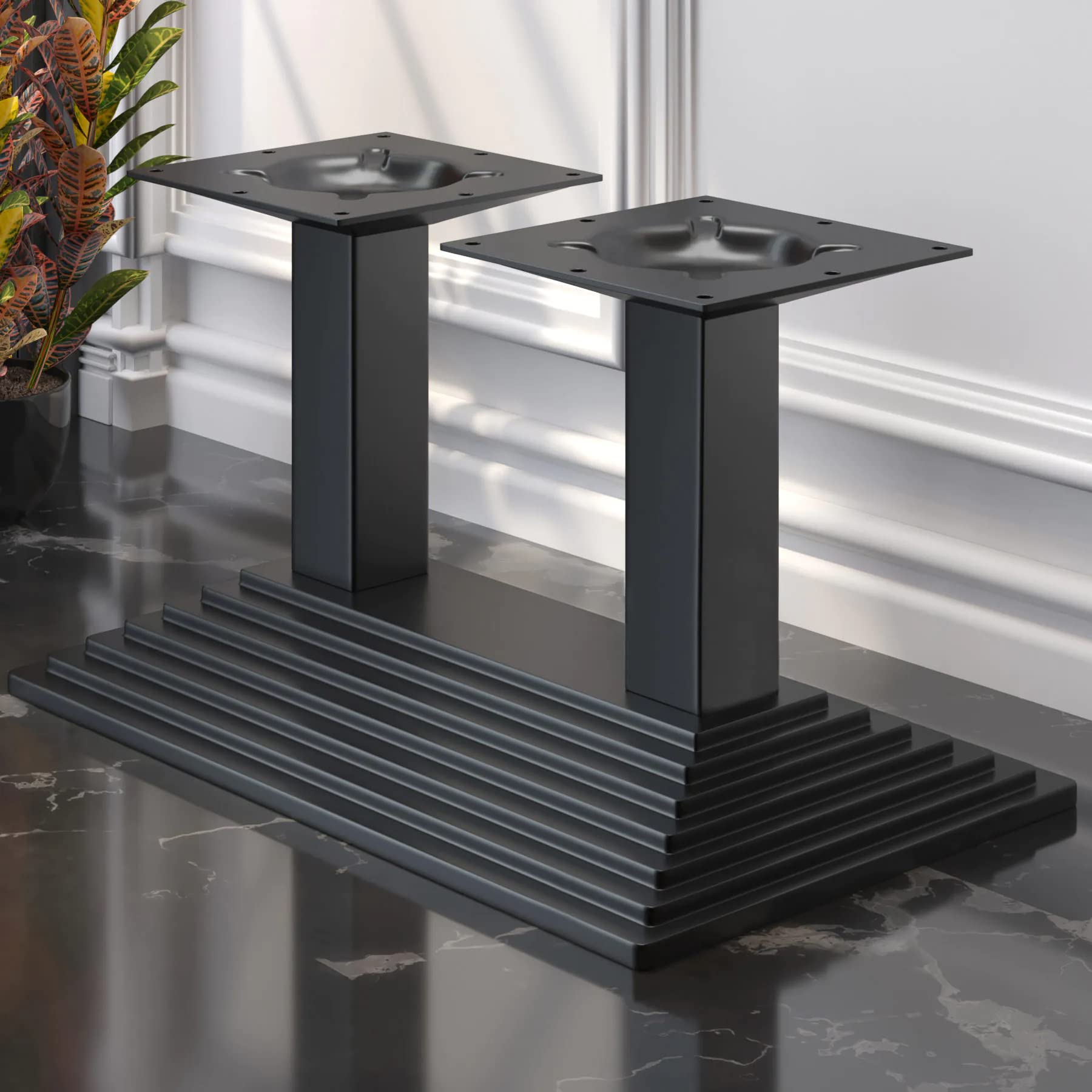 Pyramide Lounge Doppel Tischgestell | Bodenplatte: 40 x 73 cm | Gesamthöhe: 40 cm | Schwarz | Bistro Loungetisch Gestell