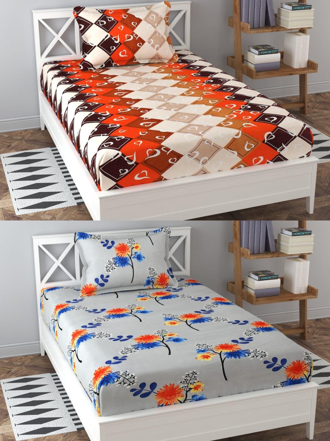 Soniasaa Combo Pack of 2 Single Bedsheet with 2 Pillow Covers 240 TC Soft Brushed Cotton-Blend -Long Lasting & Wrinkle Free Bedsheet for Single Bed Combo Pack Multicolor (B0CSTC3TQG) Amazon Price History, Amazon Price Tracker