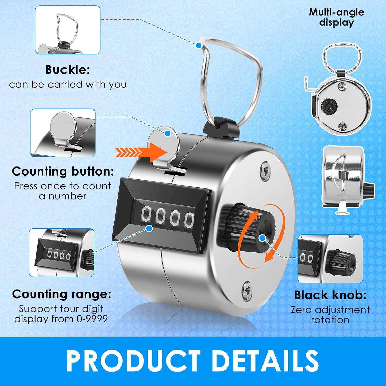 20 Pack Metal Handheld Clicker Counter 4-Digital Display Reset 0- 9999 | Click Counter Mechanical Hand Pitch Counter for Counting ,Coaching, Fishing, People, Golf Lap, Sports Event