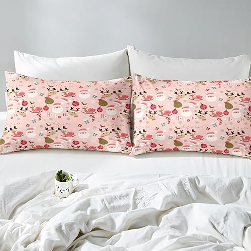 Miniatura 4 de Manfei Juego de sábanas de Navidad tamaño individual, juego de ropa de cama de Papá Noel y reno para decoración de habitación de niños y niñas,