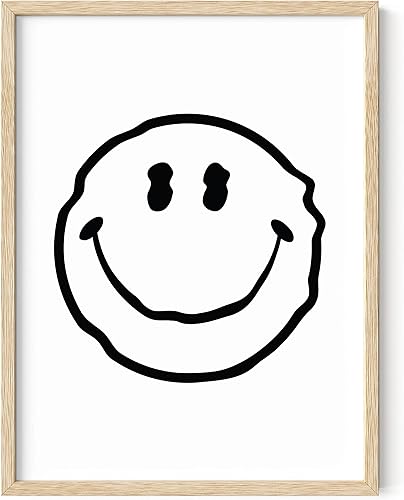 Haus and Hues - Póster de cara sonriente (smiley) de color blanco sobre fondo negro, cara distorsionada, pósteres grandes y geniales para