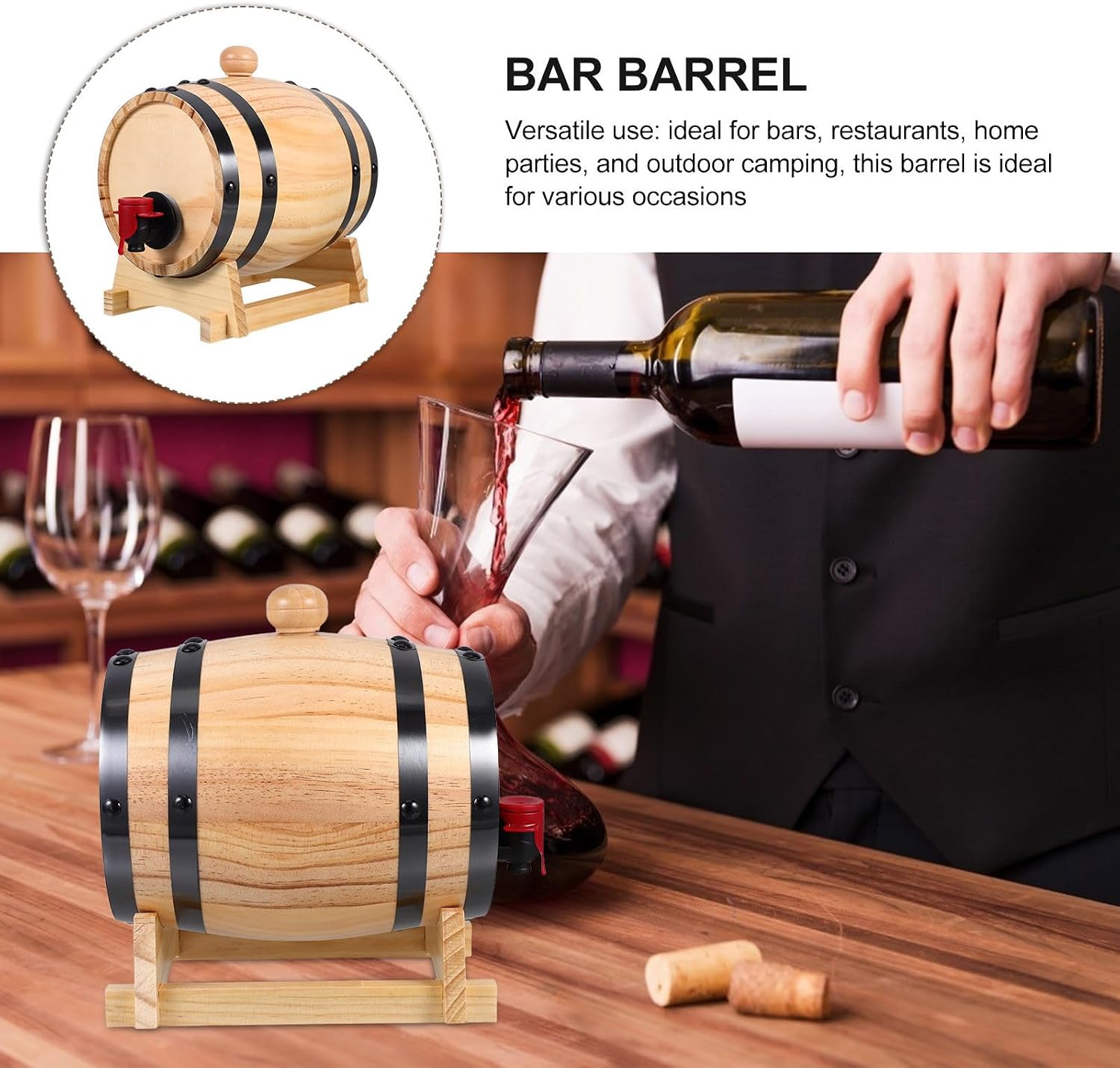 1l Oak Barrel with Spigot Whiskey Barrel Decanter Small Wooden Wine for Bar and Restaurant Use Easy Dispensing Beer Dispenser