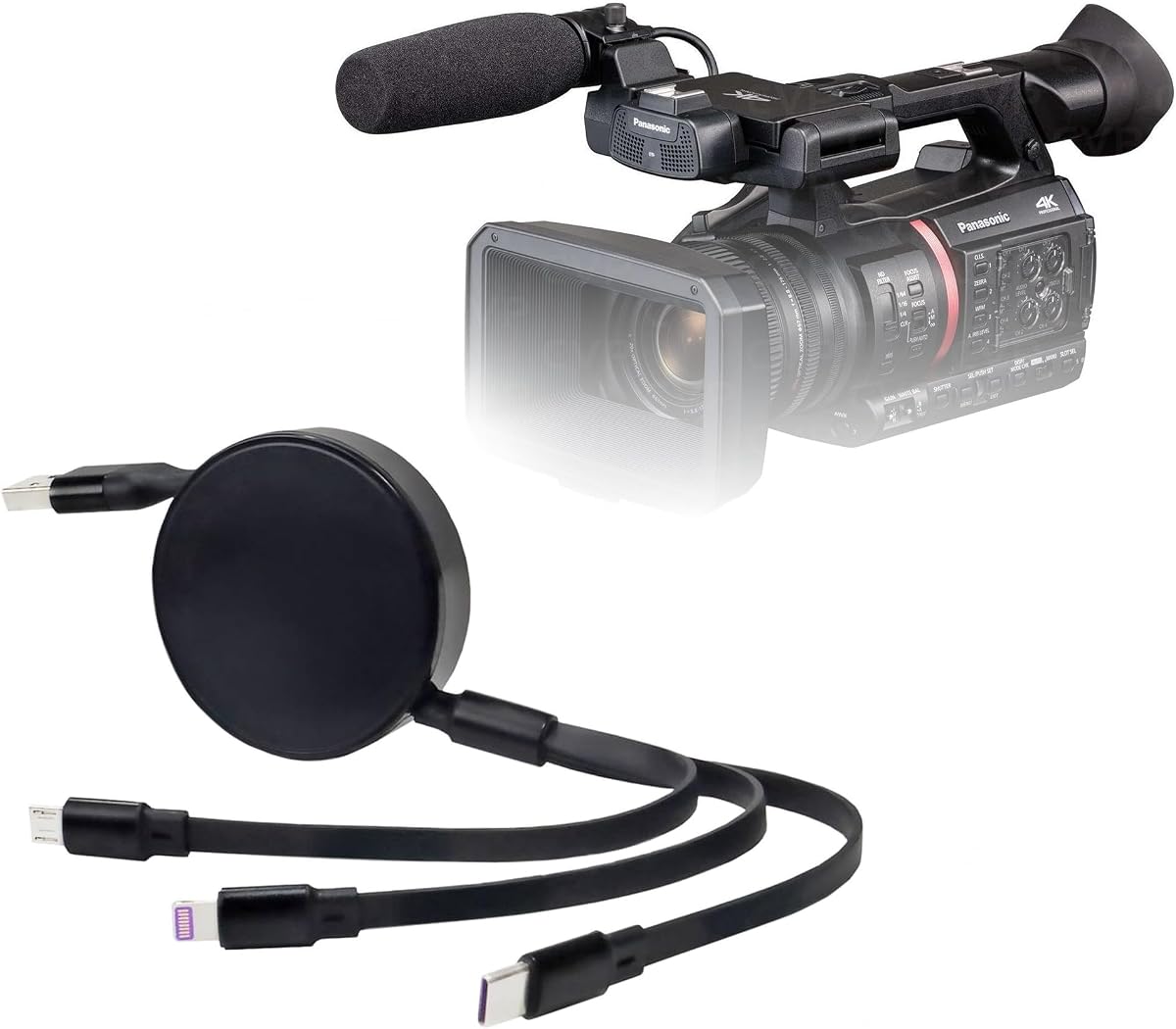 BoxWave Cable Compatible with Panasonic AG-CX370 - AllCharge PD miniSync (100W), Retractable High-Speed Charging Portable USB Cable - Jet Black