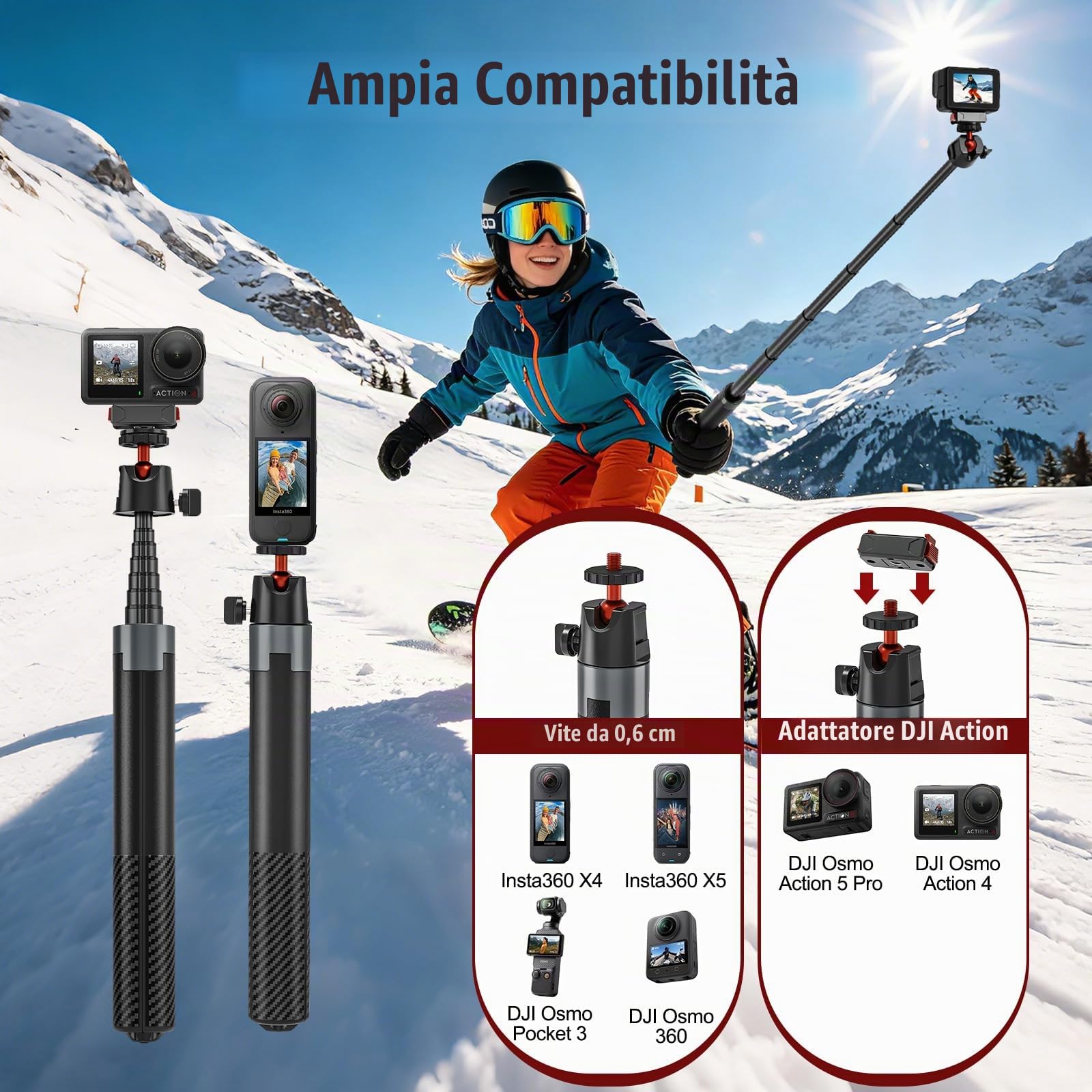Treppiede Selfie Stick 4 In 1 Galleggiante – 61 Cm, Impermeabile Per GoPro, DJI E Insta360