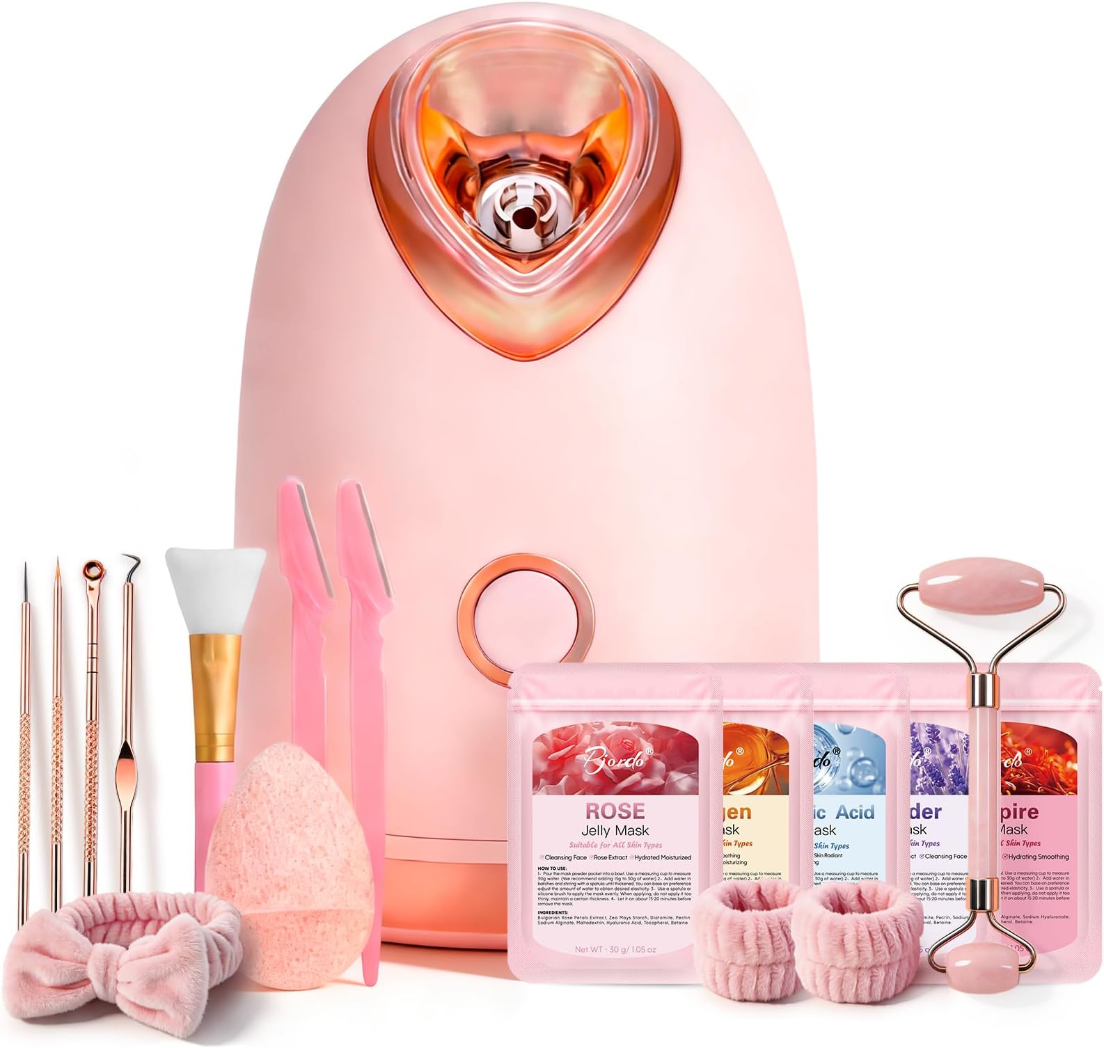 Pjordo Facial Steamer Spa Kit with 7 Skin Care Tools, Nano Ion Facial Steamer for Deep Cleansing, Clogged Pores, Hot Mist Humidifier