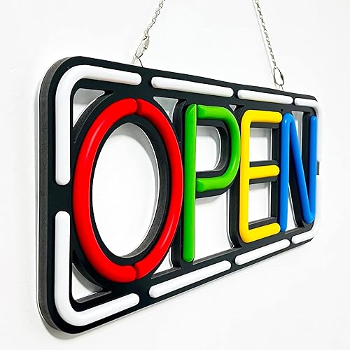 Miniatura 2 de USEND Letrero abierto LED para negocios, colorido neón abierto, 21.2 x 8.6 pulgadas, alta visibilidad con múltiples cambios de color, 15 V1.6 A,