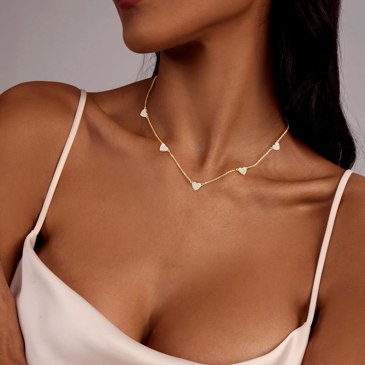 Zeffy Dainty Gold Heart Necklace for Women Trendy 14K Gold/Silver Plate Cute Heart Pendant Choker Necklaces Gold Love Heart Chain Necklace for Women Dainty Gold Jewelry Gifts for Women - Image 3