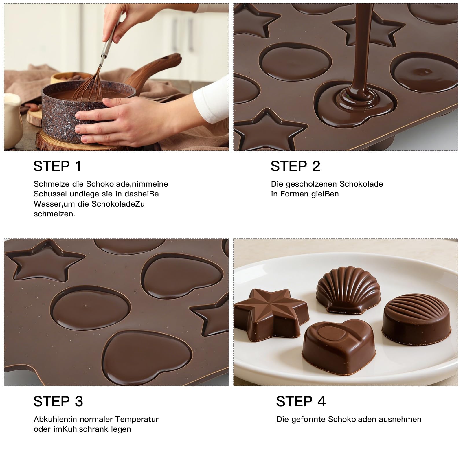 6 silikonowych foremek do czekolady, nieprzywierające formy 3D, uniwersalne do muffinek, babeczek, fondantów i pieczenia DIY