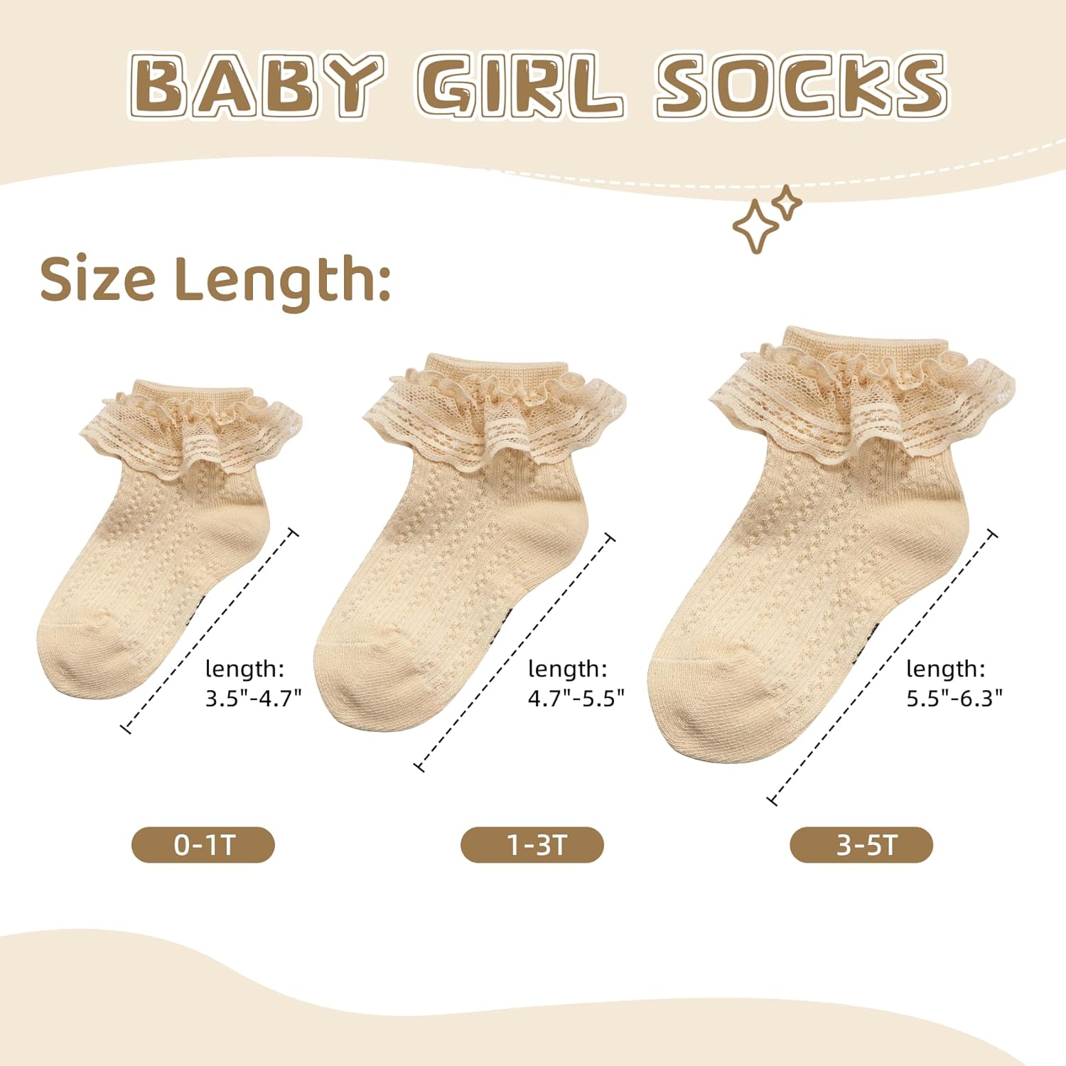 Durio Baby Girl Socks, Ultra-Soft Infant Ruffle Ankle Lace Sock for Girls, Breathable Stretch Frilly Newborn to Toddler Socks - Image 7