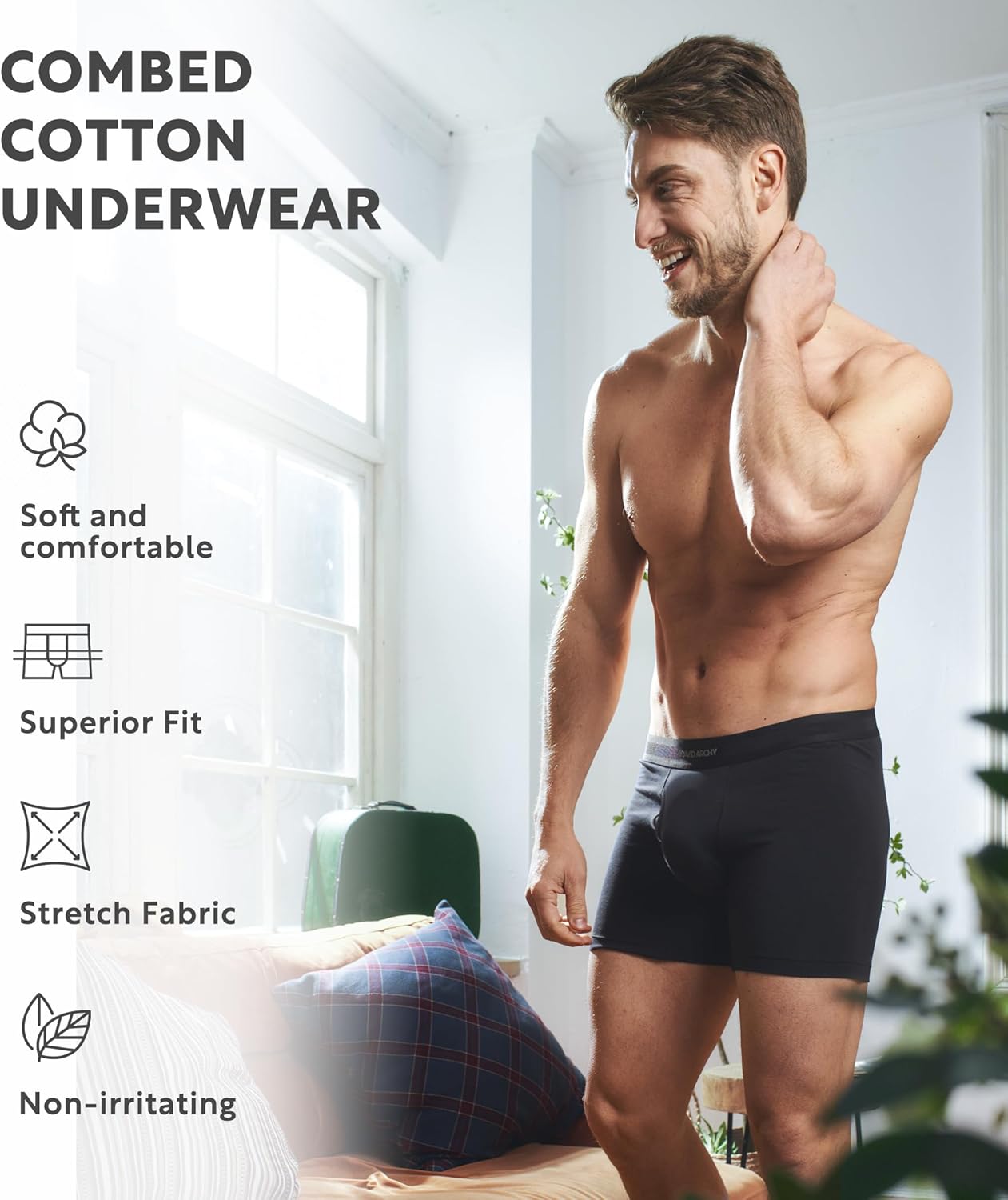 DAVID ARCHY Men's Underwear Boxer Briefs Cotton Comfortbale Soft Breathable with Fly Underwear for Men 6 Pack - Image 2