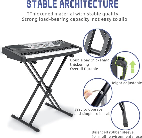 Double Braced X-Style Keyboard Stand, Height Adjustable, Black | Double Braced, X-Style, Height Adjustable, Digital Piano Stand, Locking Straps