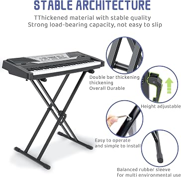 Double Braced X-Style Keyboard Stand, Height Adjustable, Black | Double Braced, X-Style, Height Adjustable, Digital Piano Stand, Locking Straps