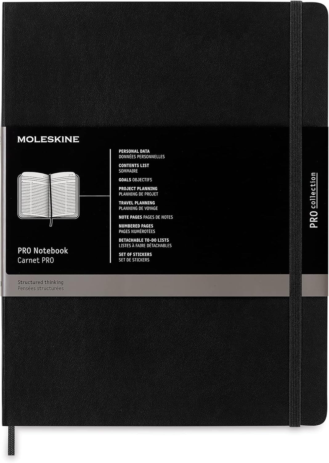 Moleskine PRO Notebook, Soft Cover, XL (7.5" x 9.5") Professional Project Planning, Black, 192 Pages