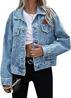 Sponsored Ad - Women's Oversized Denim Jacket Long Sleeve Button Down Washed Jean Jackets