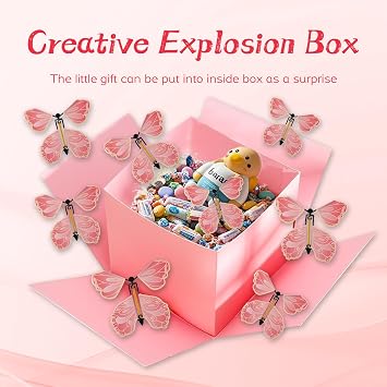 Pink Butterfly Explosion Gift Box 8 Pcs Flying Flying Butterfly Surprise Box Creative DIY Exploding Surprise Gift for Christmas Birthdays Wedding Anniversaries