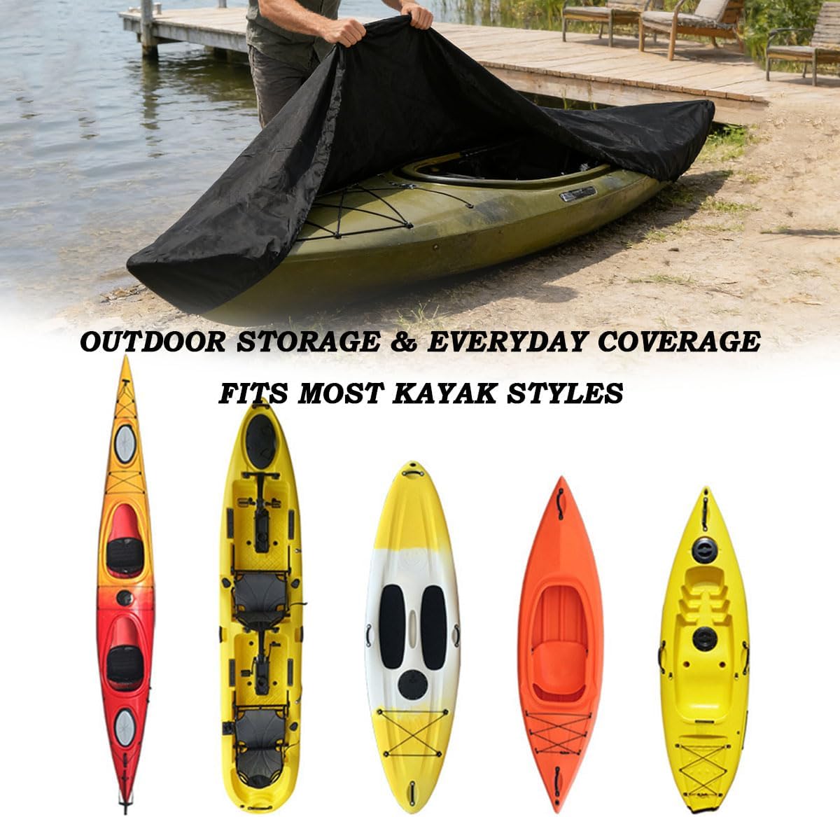 Kayak Cover for Old Town Guide 147, Water-Resistant Outdoor Protection, Wind Secure & Dust Shield, Durable & Heavy Duty Storage for Canoe Fishing Boat,B Grey