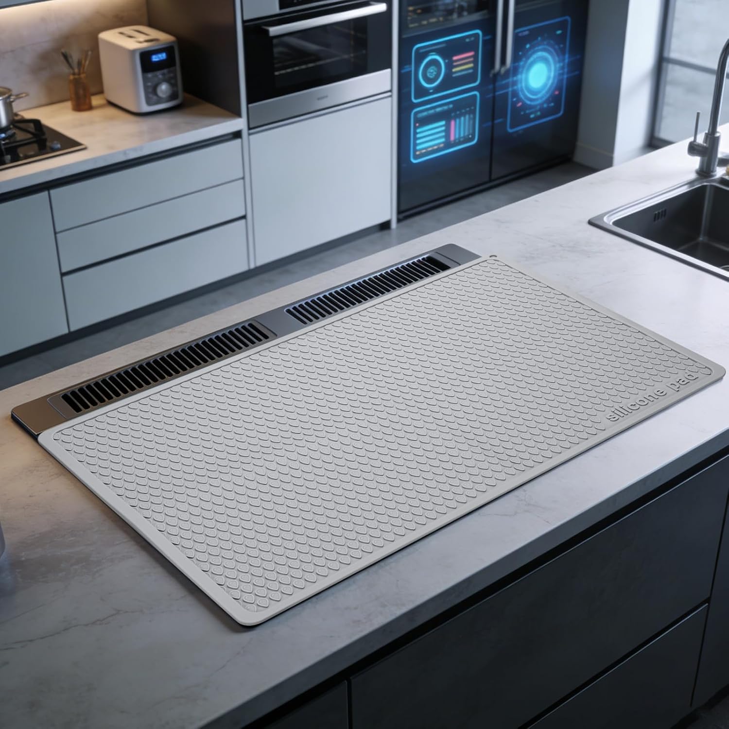 PATIKIL Dish Drying Mat, 24 x 16 Inch Silicone Heat Resistant Drying Pad Stove Top Cover for Kitchen Counter Sink Stove Refrigerator Drawer Liner, Light Gray