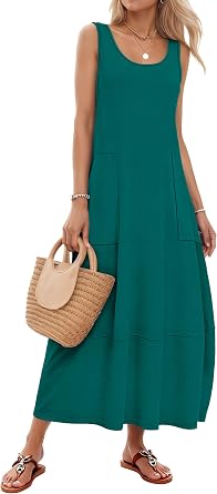WNEEDU Summer Dress for Women 2026 Sleeveless Boho Maxi Dresses Casual Scoop Neck Beach Sundress Travel Vacation Outfits