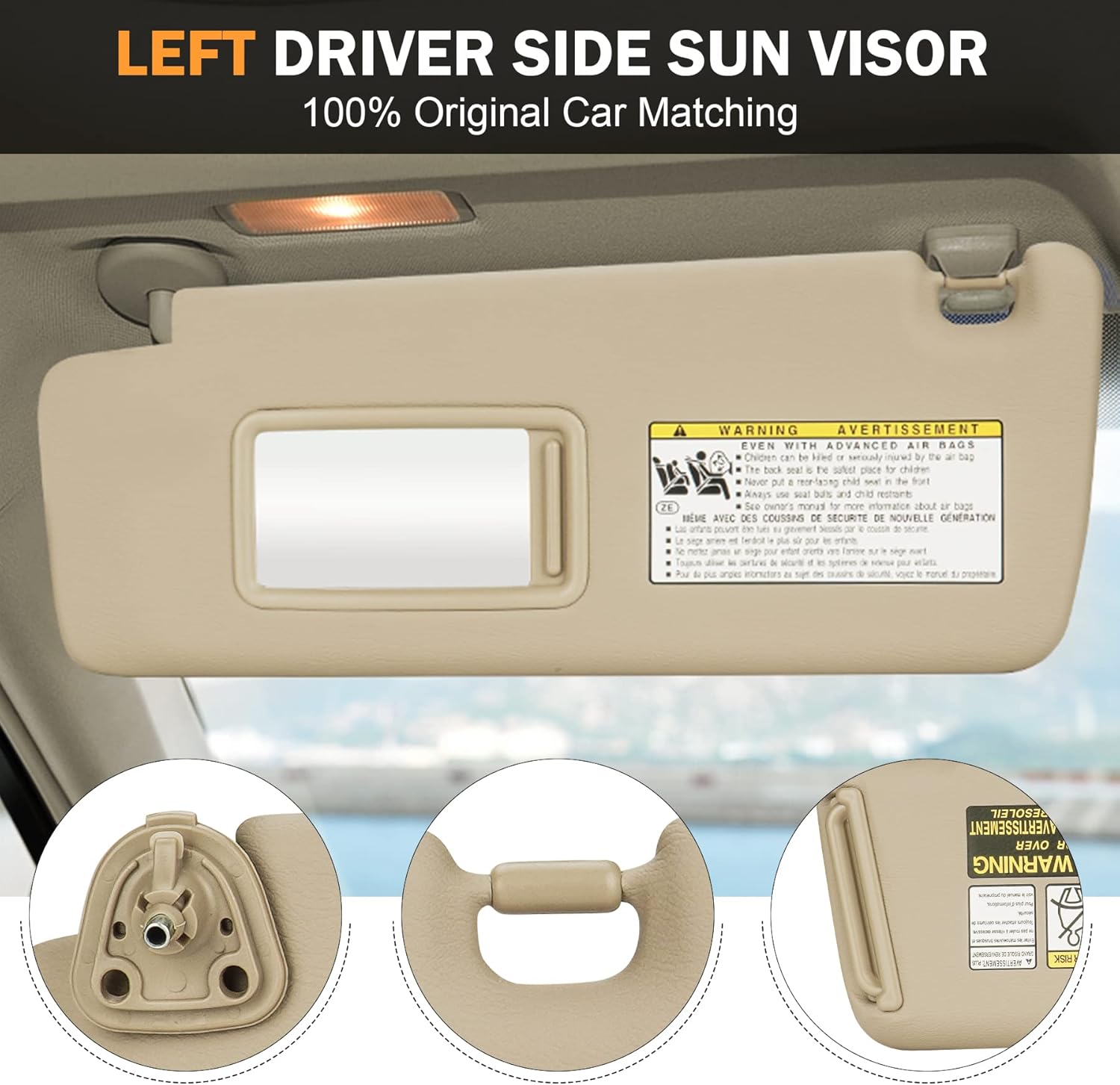 TadaMark Left Driver Side Sun Visor Fit for Toyota Highlander 2004 2005 2006 2007 Beige Without Light Replace # 74320-48260-A0