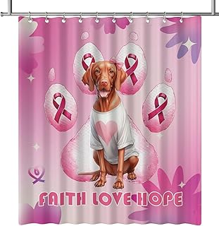 Ninety3POD Faith Love Hope Vizsla Breast Cancer Awareness Survivor Shower Curtain Vizslas Dog Lover Gifts Idea Waterproof Bathroom Bathtub Curtain - 02017