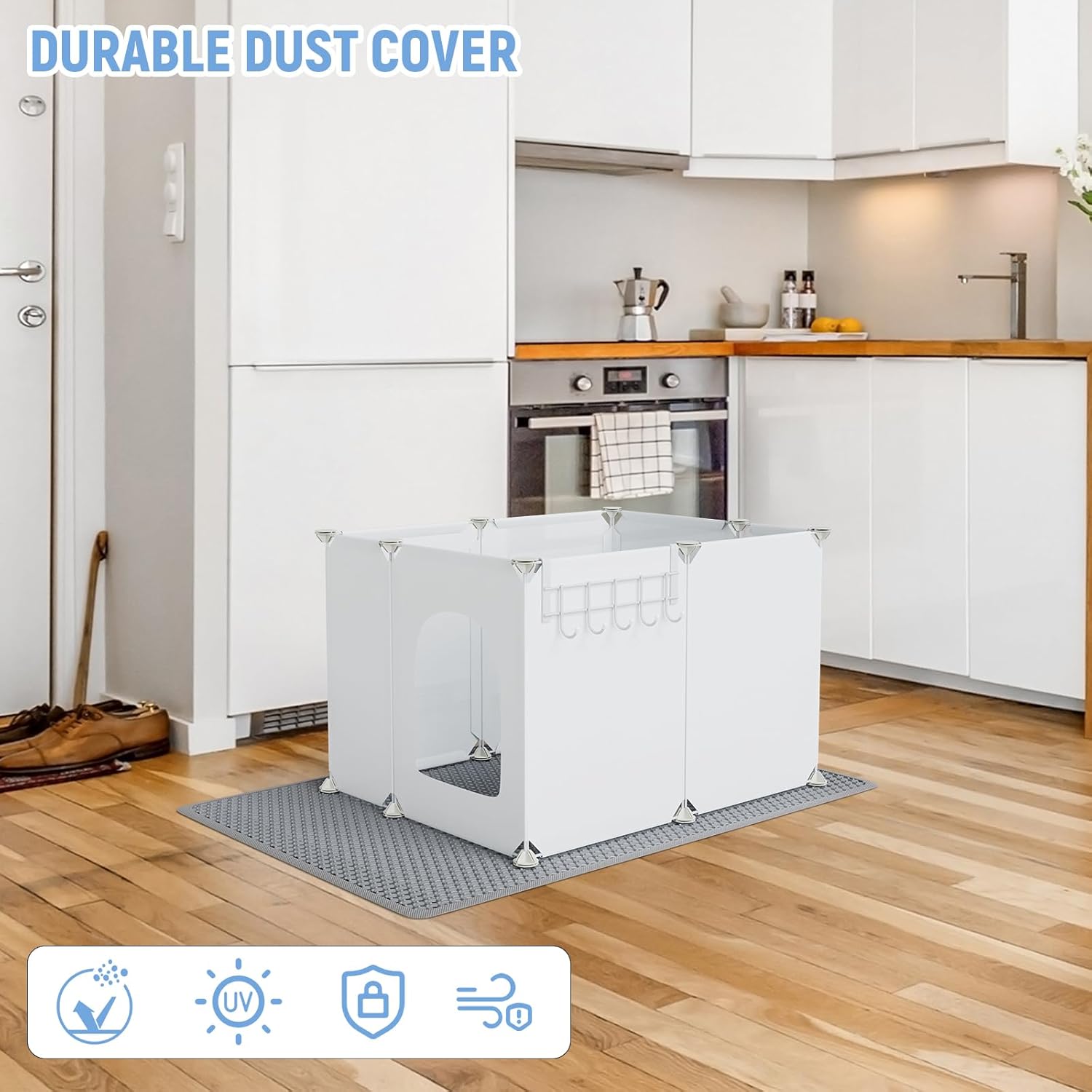 Cat Litter Box Enclosure, Large Cat Toilet Splash Guard Without Leakage (24" L × 18.9" W × 16.5" H) Foldable Litter Tray Screen with Non-Slip Mats, Pet Bathroom Pee Shields (No Litter Box)