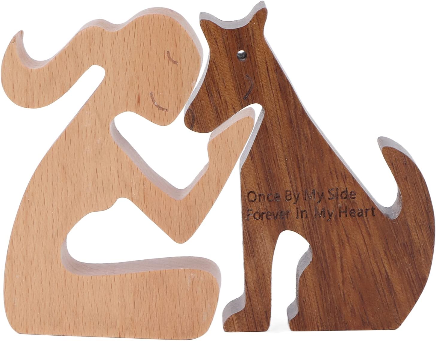 2PCS Handmade Wooden Dog Gifts, Unique Wooden Man and Dog Statues Puppy and People Sculpture Ornament Creative Craft Arts Collectible Figurine Wooden Carving Dog for Home Office(Woman and Dog)