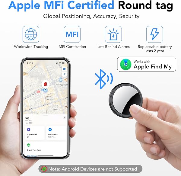 Smart Air Traceur Tag Lot de 4, Compatible avec Apple Localiser (iOS Uniquement), Air Localisateurs Tags pour Valises Portefeuilles Clés Sacs, Suivi Mondial, 100dB Bip, IP68 - 2