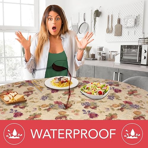 Miniatura 3 de Covers For The Home - Funda ajustable de vinilo con bordes elásticos y parte trasera de franela, patrón de frutas antiguas, ovalada, redonda y