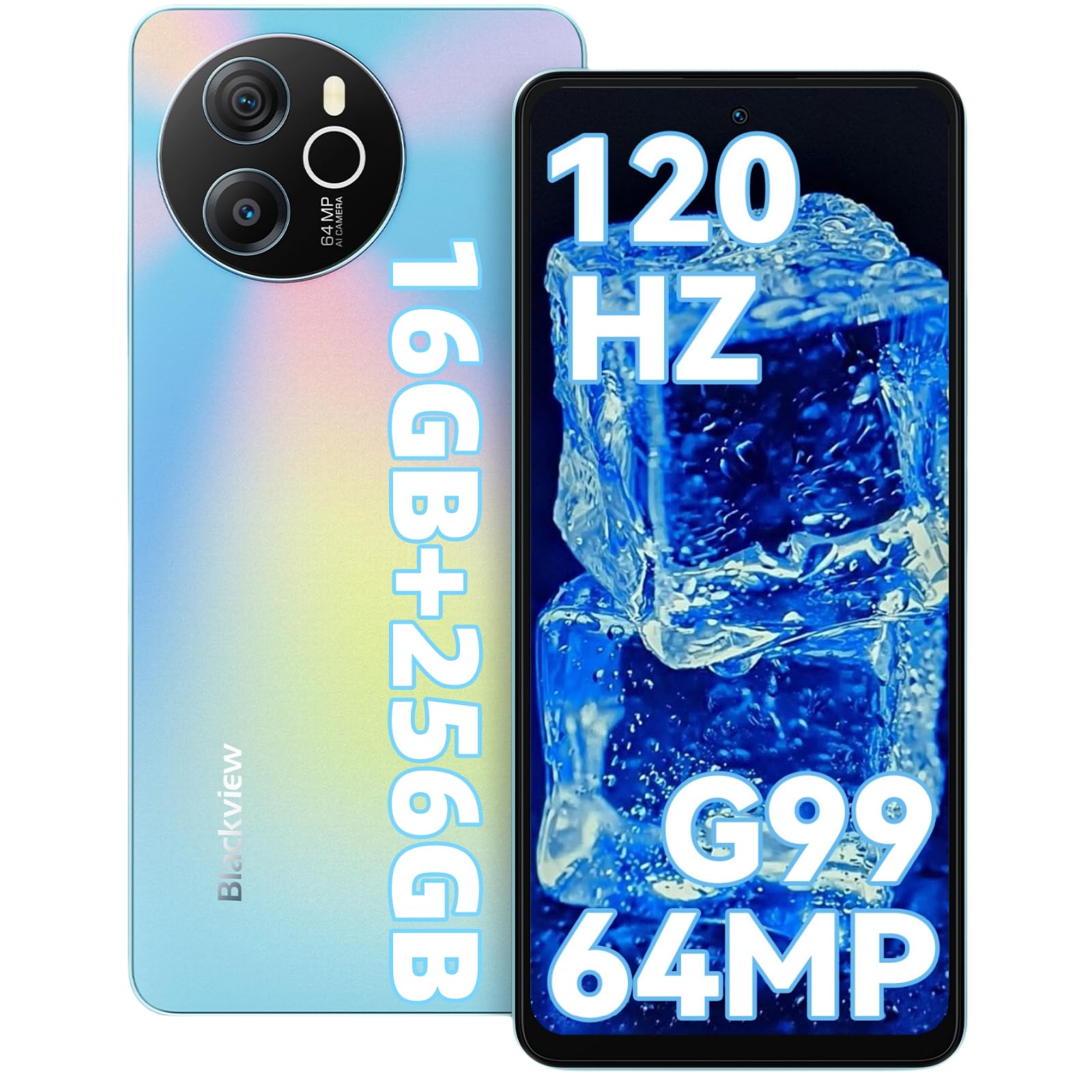 Blackview Shark8 Smartphone, 16GB RAM+256GB ROM/2TB-TF, MediaTek Helio G99, 6.78'' FHD+/120Hz, 64MP+13MP, 5000mAh/33W, 4G Dual SIM Telefono, NFC/Face ID/Fingerprint/OTG/3 Slot/3.5mm Jack