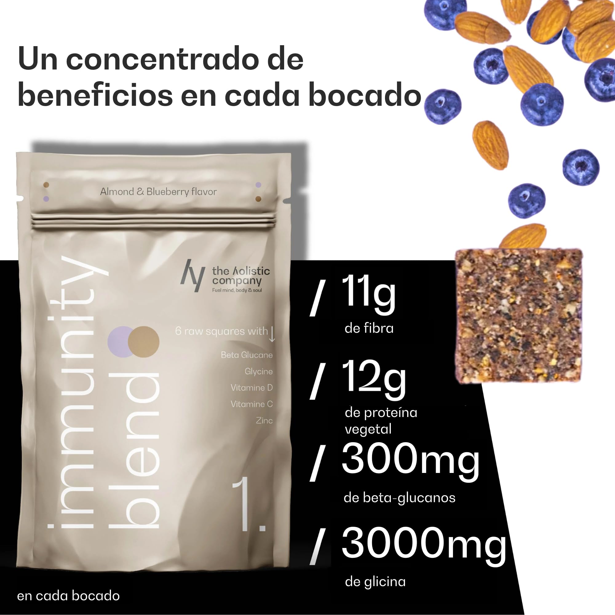 6 Bouchées Protéinées Amande et Myrtille | Snack Sain Riche en Proteine Vegetale, Vitamine C & D, Zinc| Barre Protéinée Aux Amandes |Pre Workout Multivitamines Minéraux Keto Sans Sucre Ajouté 6 x 10gr