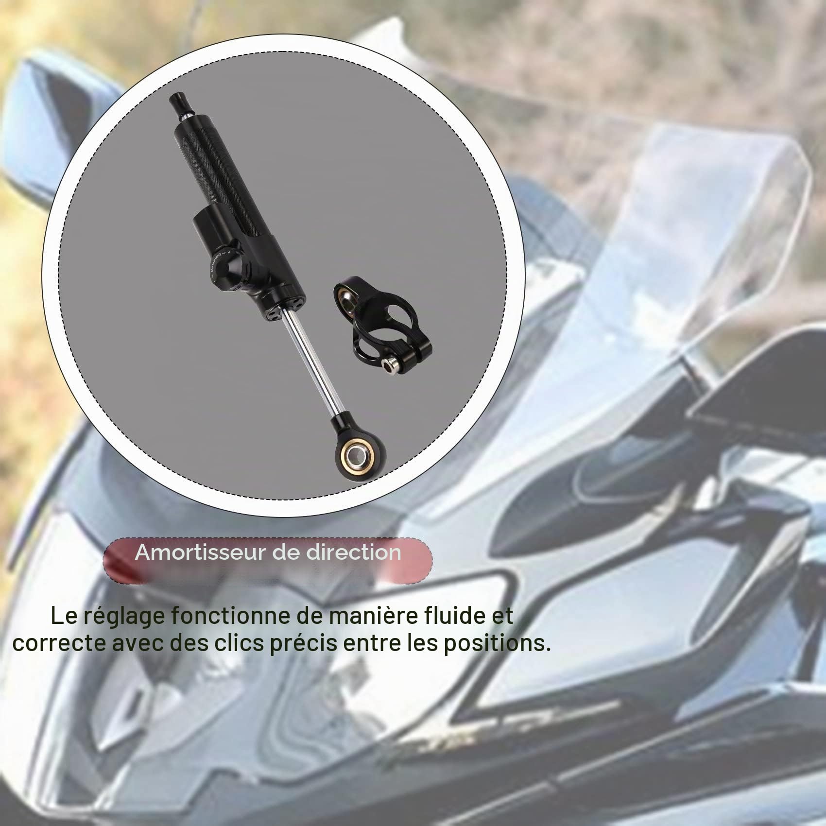 Stabilisateur universel de direction pour moto, amortisseur linéaire inversé, contrôle sécurisé CNC pour MT09 MT07 YZF R1 R6 Noir, 500082134A3