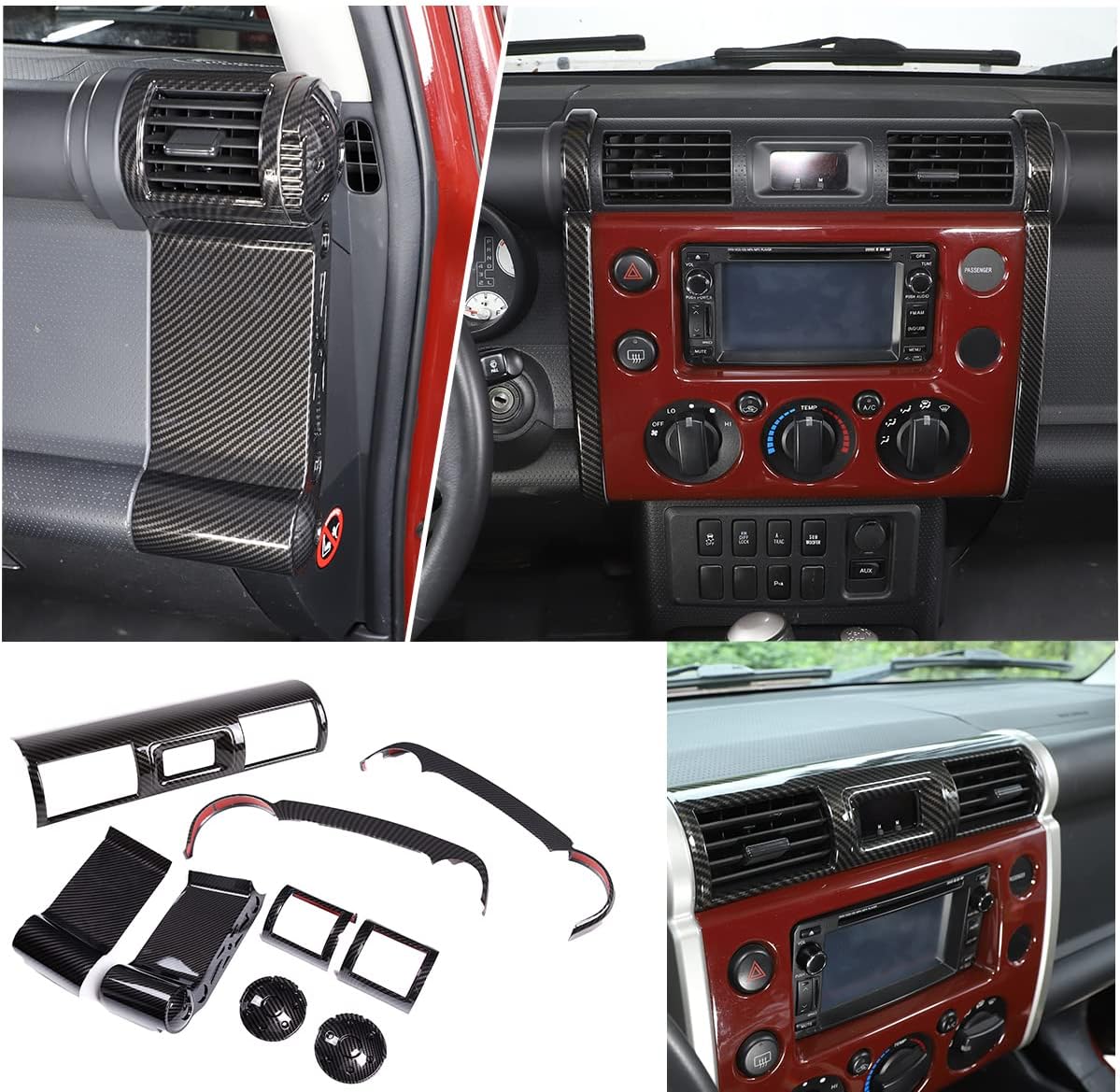 HAPPYHORSEFit for Toyo-ta FJ Cruiser 2007-2021 Car Center Console Air Conditioning Air Outlet Decorative Frame ABS Carbon Fiber Pattern Decorative Accessories (Combination A)