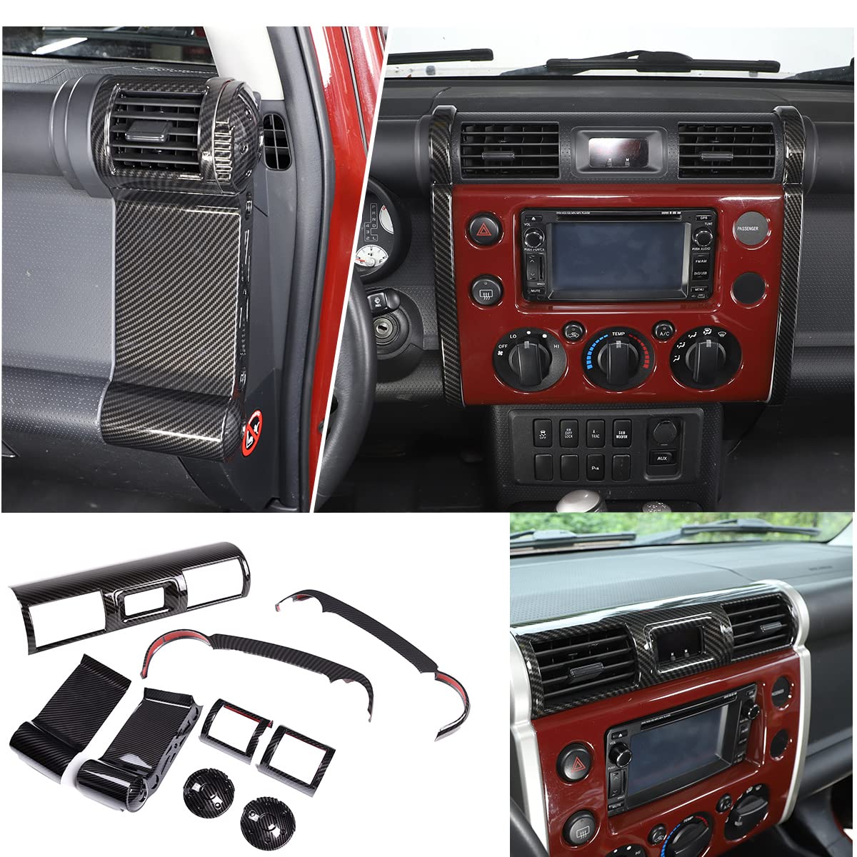 HAPPYHORSEFit for Toyo-ta FJ Cruiser 2007-2021 Car Center Console Air Conditioning Air Outlet Decorative Frame ABS Carbon Fiber Pattern Decorative Accessories (Combination A)