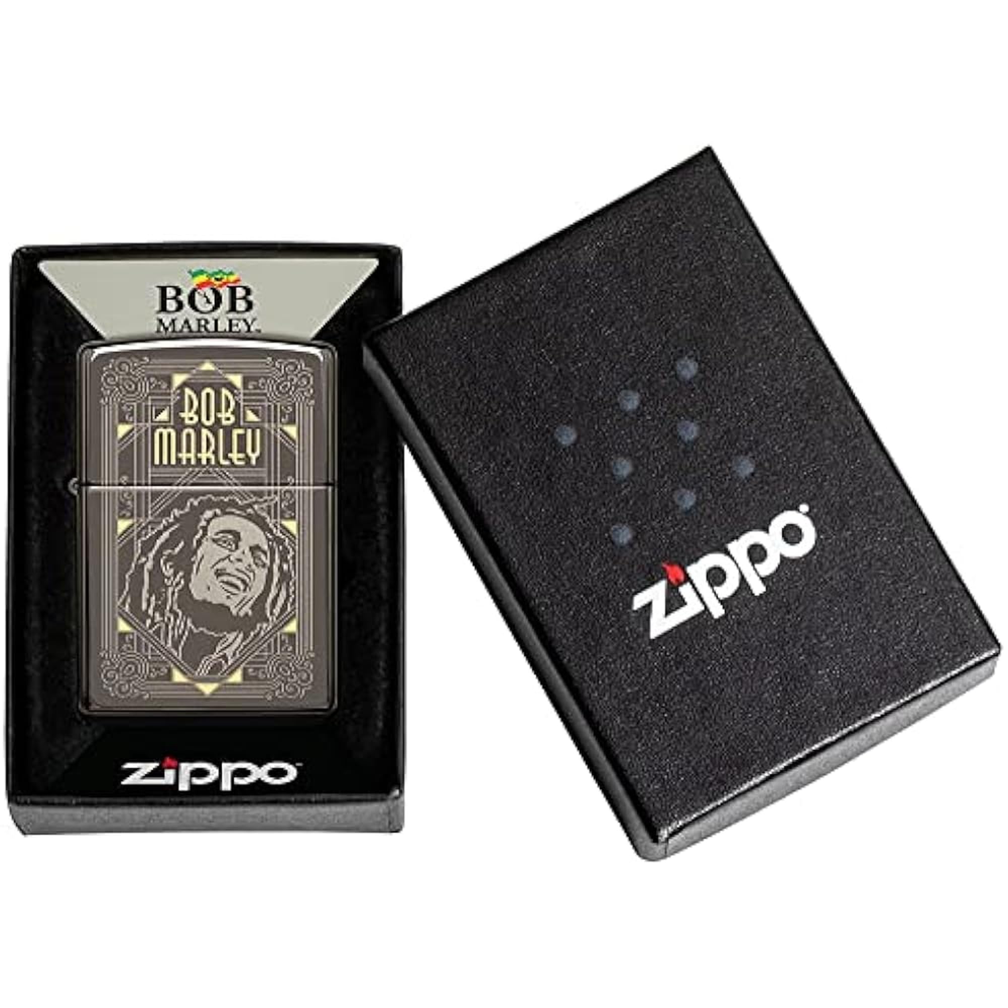 Zippo Briquet Tempête - Design Bob Marley en Deux Tons Laser avec Finition Black Ice - Rechargeable - Réutilisable - Design Coupe-Vent - Coffret Cadeau - Fabriqué aux États-Unis