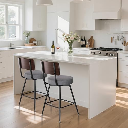 Miniatura 7 de Taburetes de bar de altura de mostrador, taburetes de bar giratorios de 25 pulgadas, juego de 2, silla de bar giratoria redonda, taburetes de bar