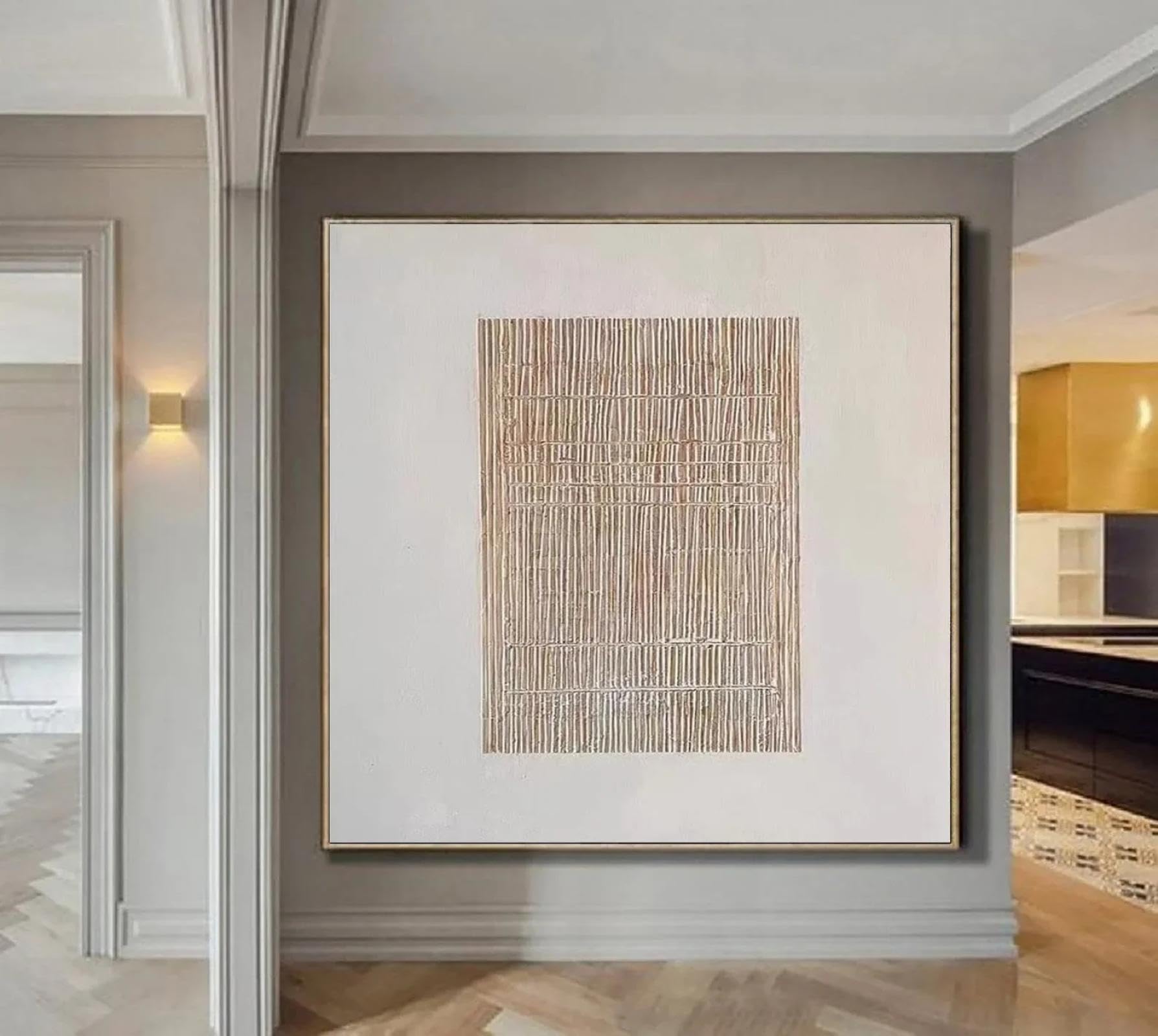 LMAIWANG Cuadro minimalista beige grande, cuadro de yeso neutro, arte mural texturizado beige, cuadro bohemio, wabi sabi, marco de 80 x 80 cm