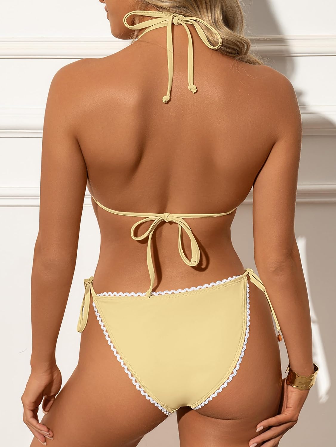 ANRABESS Women's Triangle Bikini Sets Sexy Halter String Two Piece Swimsuits Tie Lace Trim Bathing Suit Trendy Beach Swimwear - Image 4