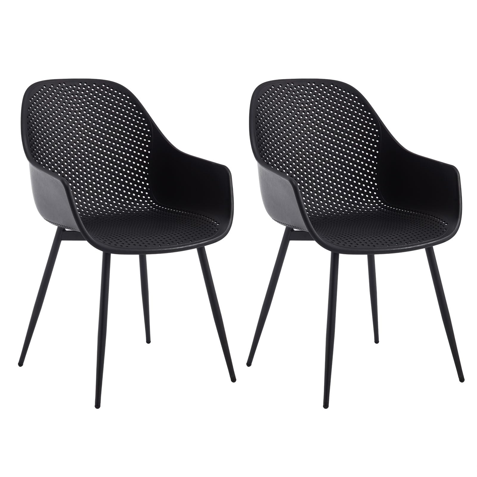 Klihome Sillas de Comedor, Pack de 2 Sillas Cocina, Sillas con Respaldo Transpirable, Sillas Modernas de PP, Patas de Metal, Silla Escandinava Ideal para Comedor, Dormitorio y Salon, Negro, K0020EZS-2