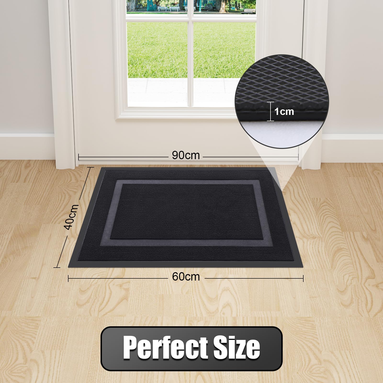 Homaxy Door Mat, Rubber Backed Non Slip Door Matts Indoor, Dirt Trapper Absorbent Mats, Washable Front Doormat Outdoor - Image 2