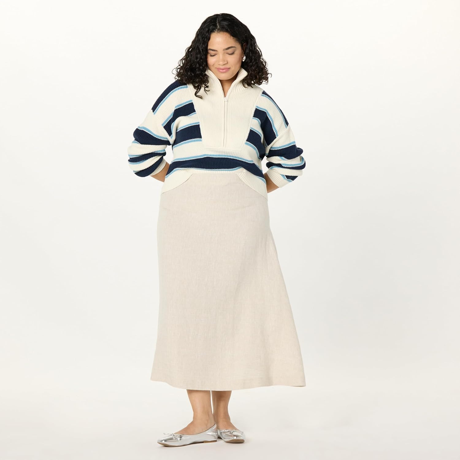 The Drop Womens Sicily Linen Midi Skirt