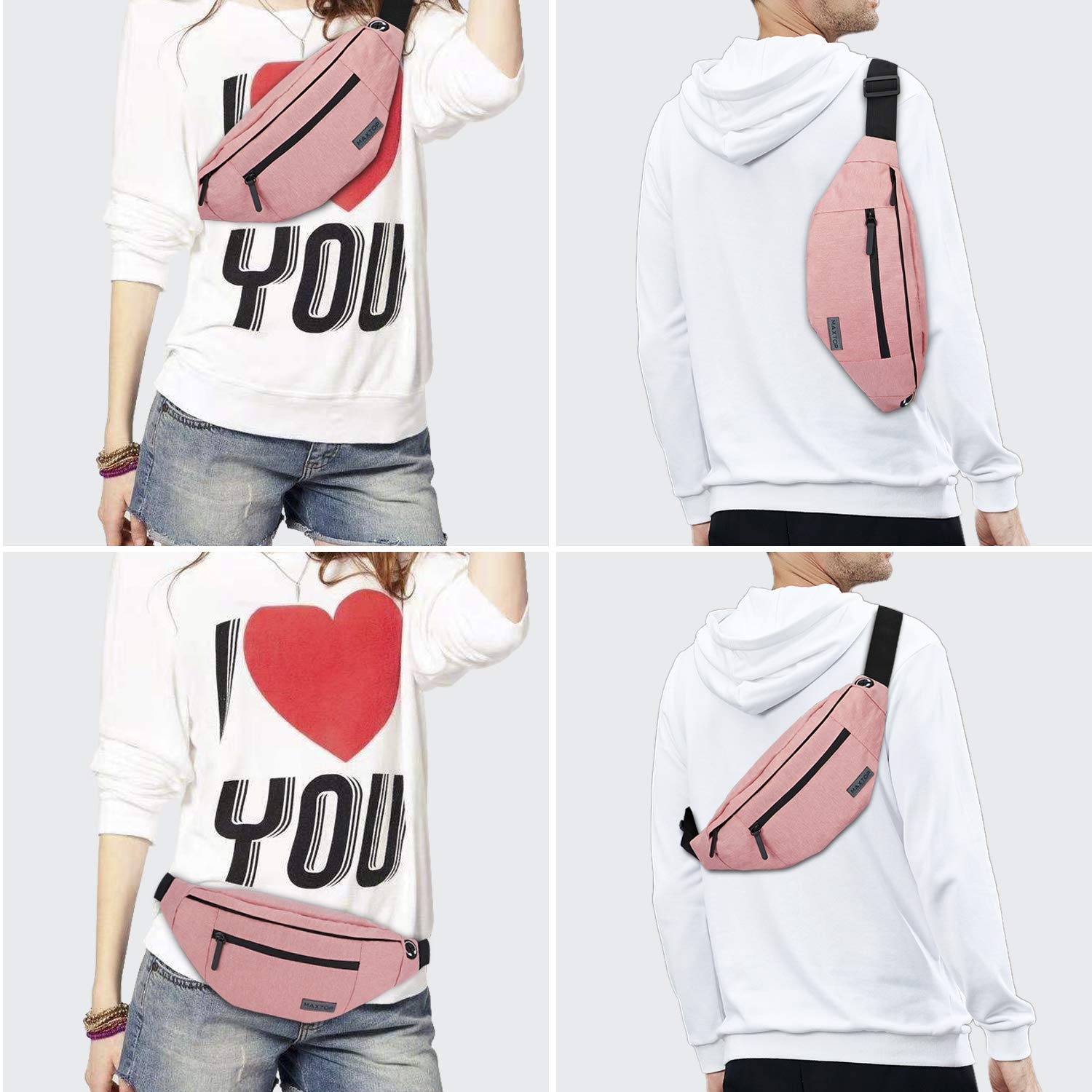 MAXTOP Marsupio grande per donna e uomo, marsupio con attacco per cuffie e 4 tasche con zip, cintura regolabile per ciclismo, corsa, jogging, viaggio, outdoor, allenamento