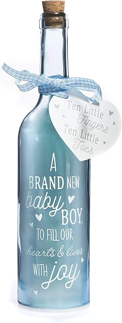 Boxer Gifts SB1126 Light-Up Newborn Boy Starlight Bottle | Beautiful Homeware Gift | Decor for Babies Bedroom